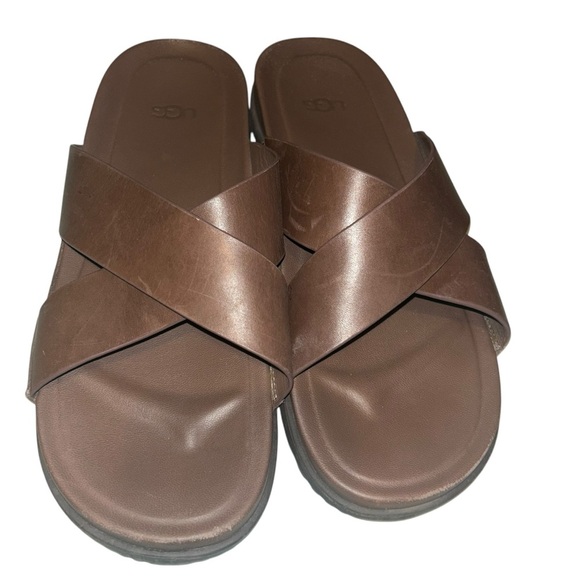 Men UGG Wainscott Slide Brown Leather Sandals slip on shoes size 11 flip flops main image 5